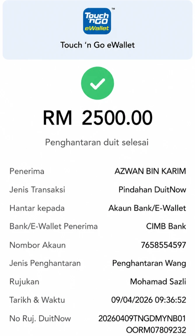 TNG eWallet transfer proof